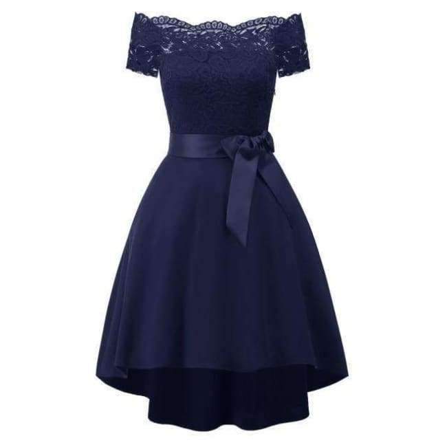 Planet Gates Navy Blue / 12 A-Line lace Elegant Summer Women 2018 Short Vestidos Off the Shoulder Sexy Women Cocktail Dresses