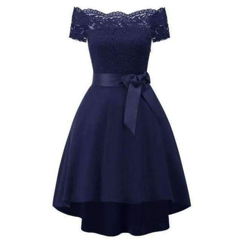 Planet Gates Navy Blue / 12 A-Line lace Elegant Summer Women 2018 Short Vestidos Off the Shoulder Sexy Women Cocktail Dresses