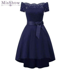 Planet Gates Navy Blue / 12 A-Line lace Elegant Summer Women 2018 Short Vestidos Off the Shoulder Sexy Women Cocktail Dresses