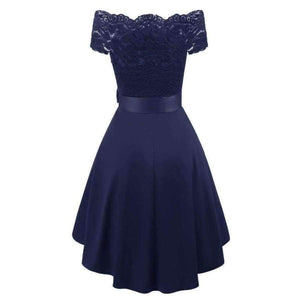 Planet Gates Navy Blue / 12 A-Line lace Elegant Summer Women 2018 Short Vestidos Off the Shoulder Sexy Women Cocktail Dresses