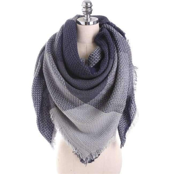 Planet Gates Navy blue / 140cmX140cm Luxury Brand Winter Scarf Women Square Stitching Plaid Cashmere Warp Knitting Thick Shawls and Wrap Blanket Dropshipping