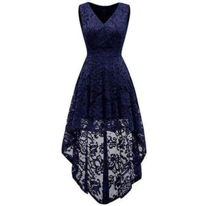 Planet Gates Navy Blue / 2 Cocktail Dresses Lace Short Front Long Back Dresses Elegant High Low V-Neckline 2018  Sexy Women Special Occasion Dress