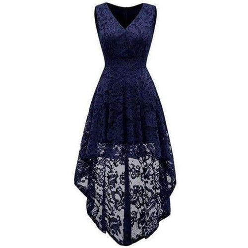 Planet Gates Navy Blue / 2 Cocktail Dresses Lace Short Front Long Back Dresses Elegant High Low V-Neckline 2018  Sexy Women Special Occasion Dress