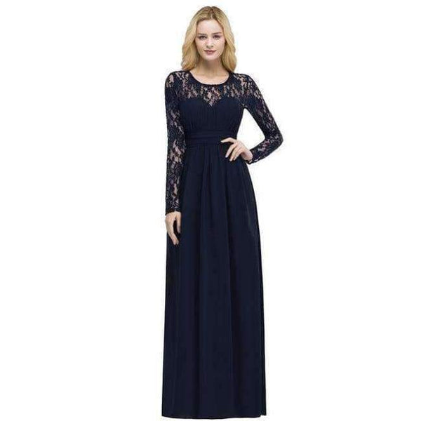 Planet Gates navy blue / 2 Demoiselle D'honneur Multi-Colors Long Sleeve Lace Bridesmaid Dresses 2018 Charming Chiffon Wedding Party Dresses Long