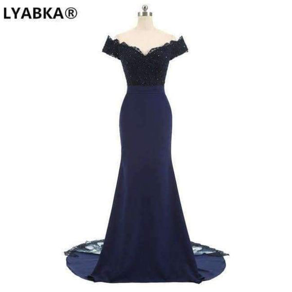 Planet Gates Navy Blue / 2 Evening Dress  Design Sweetheart Mermaid Prom Dress Satin With Appliques Evening Dresses Long Robe De Soiree