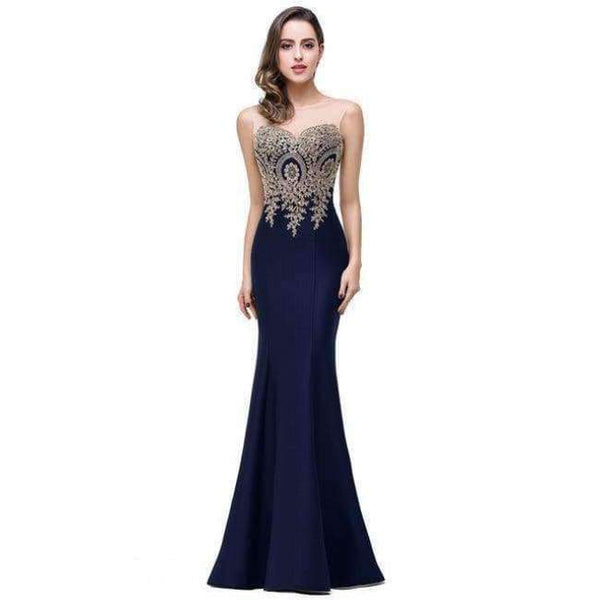 Planet Gates Navy Blue / 2 Gold Applique Royal Blue Lilac Mermaid Bridesmaid Dresses 2018 Long Wedding Party Dress robe demoiselle d'honneur