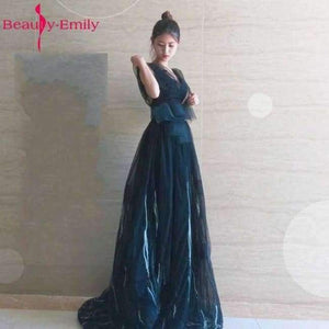 Planet Gates Navy Blue / 2 Long Evening Dresses 2018 V-Neck A-line Sleeveless Backless Bride Dresses Formal Occasion Party Prom Dresses