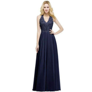 Planet Gates Navy Blue / 2 Sexy V Neck Pink Lace Chiffon Long Evening Dress 2018 Elegant Sleeveless Evening Gowns with Pearls Abendkleid