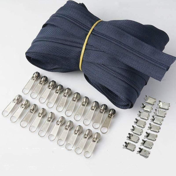 Planet Gates navy blue / 3# / 10M20PCSilder10Stopp Meetee 10/20M Nylon 3# Coil Zipper With Slider & Stopper For Quilt Bags Tent Invisible Clothing Zip Sewing Crafts Accessories