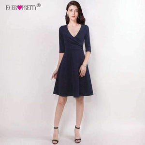 Planet Gates Navy Blue / 4 / China Cocktail Dresses 2018 Deep V-Neck Half Sleeves Short Party Gown EZ03047 Casual A-Line OL Women Vestido Fiesta Coctel