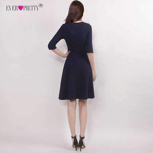 Planet Gates Navy Blue / 4 / China Cocktail Dresses 2018 Deep V-Neck Half Sleeves Short Party Gown EZ03047 Casual A-Line OL Women Vestido Fiesta Coctel