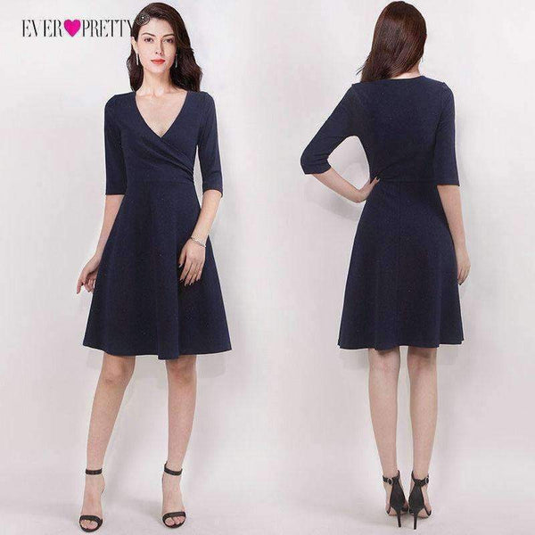 Planet Gates Navy Blue / 4 / China Cocktail Dresses 2018 Deep V-Neck Half Sleeves Short Party Gown EZ03047 Casual A-Line OL Women Vestido Fiesta Coctel