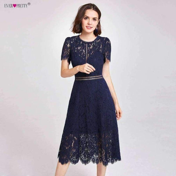 Planet Gates Navy Blue / 4 / China Cocktail Dresses Ever Pretty AS05922 Women's Cheap A-line Lace Short Sleeve Cut-out Plus Size Modest Party Dresses