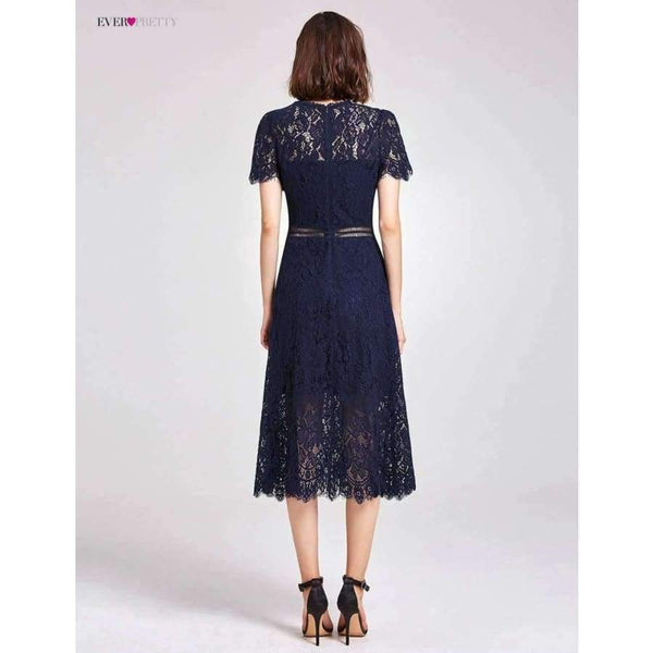 Planet Gates Navy Blue / 4 / China Cocktail Dresses Ever Pretty AS05922 Women's Cheap A-line Lace Short Sleeve Cut-out Plus Size Modest Party Dresses
