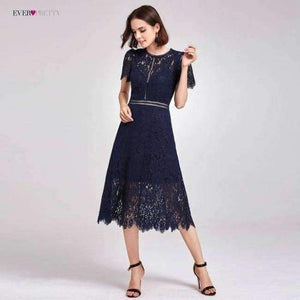 Planet Gates Navy Blue / 4 / China Cocktail Dresses Ever Pretty AS05922 Women's Cheap A-line Lace Short Sleeve Cut-out Plus Size Modest Party Dresses
