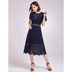 Planet Gates Navy Blue / 4 / China Cocktail Dresses Ever Pretty AS05922 Women's Cheap A-line Lace Short Sleeve Cut-out Plus Size Modest Party Dresses