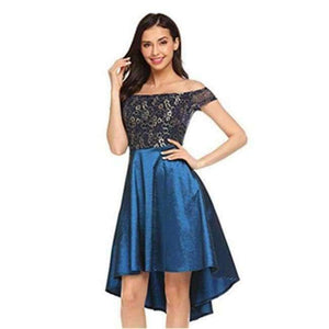 Planet Gates Navy Blue / 4 / China Cocktail Dresses Unique High/Low Embroidery Lace Short Party Gown CG00718 Vintage Knee Length vestido coctel