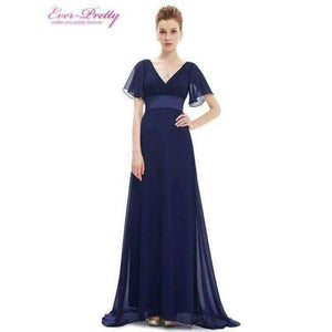 Planet Gates Navy Blue / 4 / China Evening Dresses  Padded Trailing Flutter Sleeve Long Women Gown 2018 New Chiffon Summer Style Special Occasion Dresses