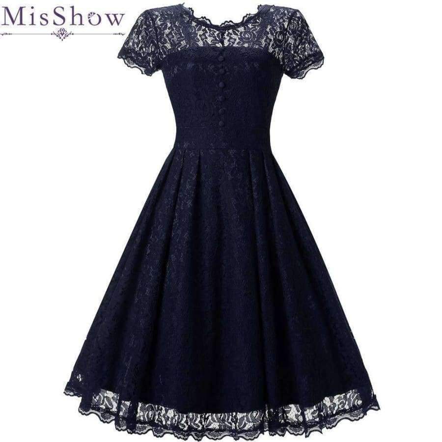 Planet Gates Navy blue / 4 Cocktail Dresses A-Line Scoop Neckline lace Elegant Summer Women 2018 Short Vestidos Sexy Women button Cocktail Dresses