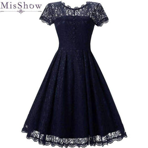 Planet Gates Navy blue / 4 Cocktail Dresses A-Line Scoop Neckline lace Elegant Summer Women 2018 Short Vestidos Sexy Women button Cocktail Dresses