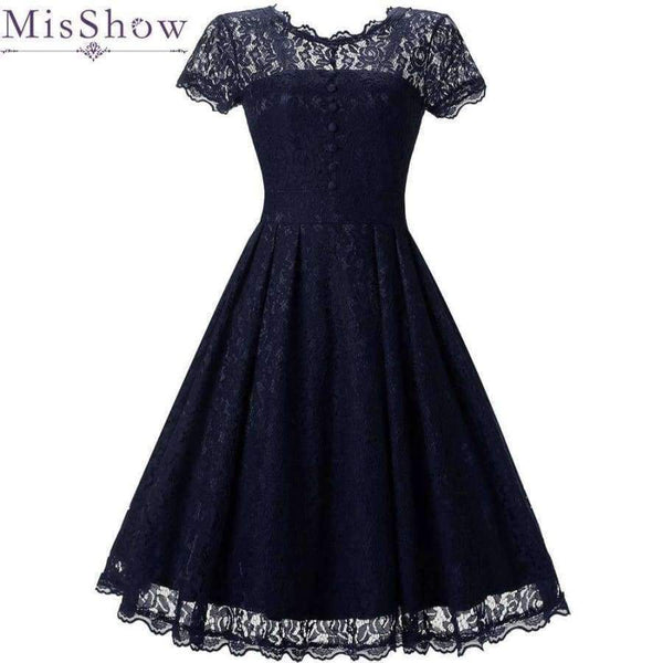 Planet Gates Navy blue / 4 Cocktail Dresses A-Line Scoop Neckline lace Elegant Summer Women 2018 Short Vestidos Sexy Women button Cocktail Dresses