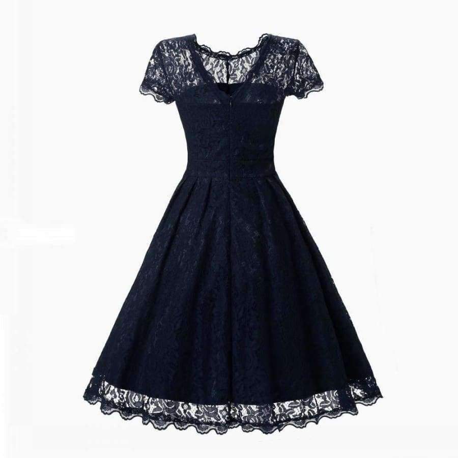 Planet Gates Navy blue / 4 Cocktail Dresses A-Line Scoop Neckline lace Elegant Summer Women 2018 Short Vestidos Sexy Women button Cocktail Dresses