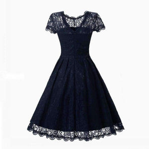 Planet Gates Navy blue / 4 Cocktail Dresses A-Line Scoop Neckline lace Elegant Summer Women 2018 Short Vestidos Sexy Women button Cocktail Dresses