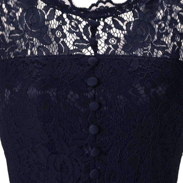 Planet Gates Navy blue / 4 Cocktail Dresses A-Line Scoop Neckline lace Elegant Summer Women 2018 Short Vestidos Sexy Women button Cocktail Dresses
