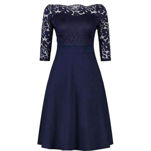 Planet Gates Navy Blue / 4 Navy Blue Cocktail Dresses Elegant Short Little Black Dress Lace Off shoulder Formal Dresses Short Sleeve Satin Prom Gown