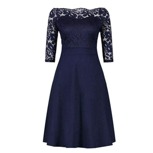 Planet Gates Navy Blue / 4 Navy Blue Cocktail Dresses Elegant Short Little Black Dress Lace Off shoulder Formal Dresses Short Sleeve Satin Prom Gown