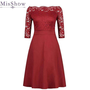 Planet Gates Navy Blue / 4 Navy Blue Cocktail Dresses Elegant Short Little Black Dress Lace Off shoulder Formal Dresses Short Sleeve Satin Prom Gown