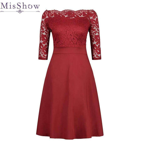 Planet Gates Navy Blue / 4 Navy Blue Cocktail Dresses Elegant Short Little Black Dress Lace Off shoulder Formal Dresses Short Sleeve Satin Prom Gown