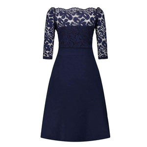 Planet Gates Navy Blue / 4 Navy Blue Cocktail Dresses Elegant Short Little Black Dress Lace Off shoulder Formal Dresses Short Sleeve Satin Prom Gown