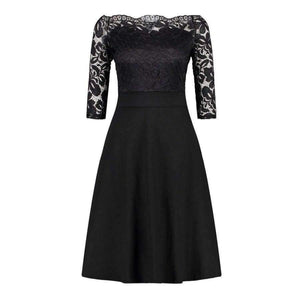 Planet Gates Navy Blue / 4 Navy Blue Cocktail Dresses Elegant Short Little Black Dress Lace Off shoulder Formal Dresses Short Sleeve Satin Prom Gown