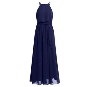 Planet Gates Navy Blue / 4 Women Ladies Sleeveless Halter Chiffon Bridesmaid Dresses Full Length Prom Gown Pleated A-Line Long Wedding Party Dress