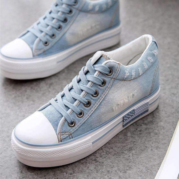 Planet Gates Navy Blue / 5 Autumn Flats Lace Up Canvas Women Vulcanized Shoes Platform Casual Girls School Shoe Fashion Sneakers Strip Ladies Footwear