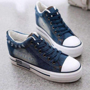 Planet Gates Navy Blue / 5 Autumn Flats Lace Up Canvas Women Vulcanized Shoes Platform Casual Girls School Shoe Fashion Sneakers Strip Ladies Footwear