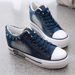 Planet Gates Navy Blue / 5 Autumn Flats Lace Up Canvas Women Vulcanized Shoes Platform Casual Girls School Shoe Fashion Sneakers Strip Ladies Footwear