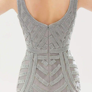 Planet Gates Navy Blue / 6 Beauty Silver Beading Mermaid Evening Dresses Sexy Tulle V-Neck Long Women Important Party Dress Luxury Prom Gowns OL476