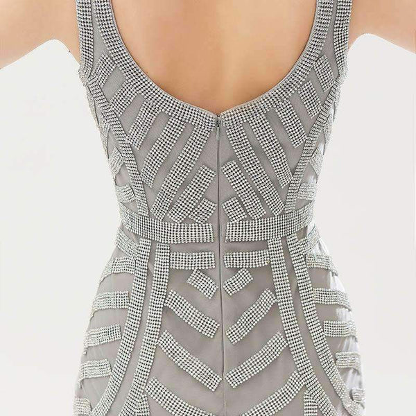 Planet Gates Navy Blue / 6 Beauty Silver Beading Mermaid Evening Dresses Sexy Tulle V-Neck Long Women Important Party Dress Luxury Prom Gowns OL476