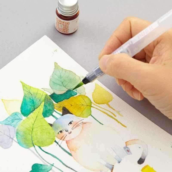 Planet Gates Navy Blue 6 Pcs Refillable Pilot Paint Brush Water Color Brush Pencil Ink Pen Soft Watercolor Brushes for Drawing Painting Art Supplies