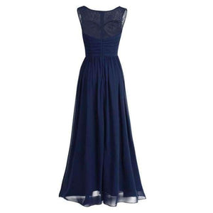 Planet Gates Navy Blue / 6 Women Ladies Chiffon Empire Lace Bridesmaid Dress Prom Gown Sleeveless A-Line Pleated Padded Long Wedding Party Dresses