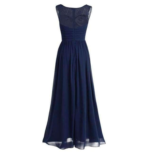 Planet Gates Navy Blue / 6 Women Ladies Chiffon Empire Lace Bridesmaid Dress Prom Gown Sleeveless A-Line Pleated Padded Long Wedding Party Dresses
