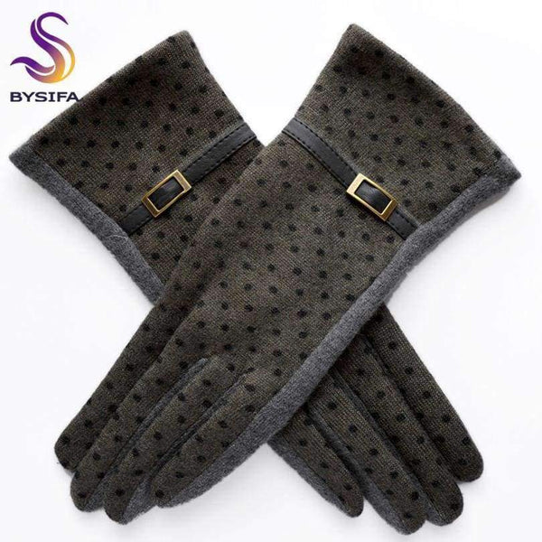 Planet Gates navy blue [BYSIFA] Women Polka Dot Wool Mittens Gloves Fashion Metal Buckle And Pu Design Cashmere Gloves Elegant Thick Warm Pink Gloves
