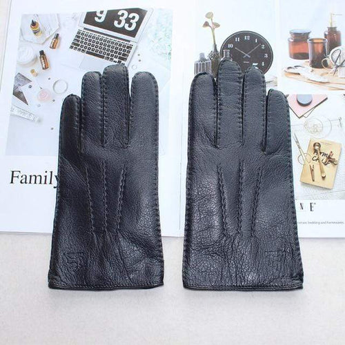 Planet Gates Navy Blue / China / 10 Men's Fashion Deerskin Gloves Colour Touch Screen Hand-Stitched Wool Lining Genuine Leather Gloves