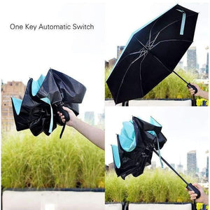Planet Gates Navy Blue / China Black Coating Automatic Umbrella Reverse Fashion Color 3 Folding Sunny Inverted Umbrella Rain Women Men for Car
