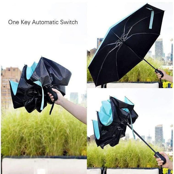 Planet Gates Navy Blue / China Black Coating Automatic Umbrella Reverse Fashion Color 3 Folding Sunny Inverted Umbrella Rain Women Men for Car