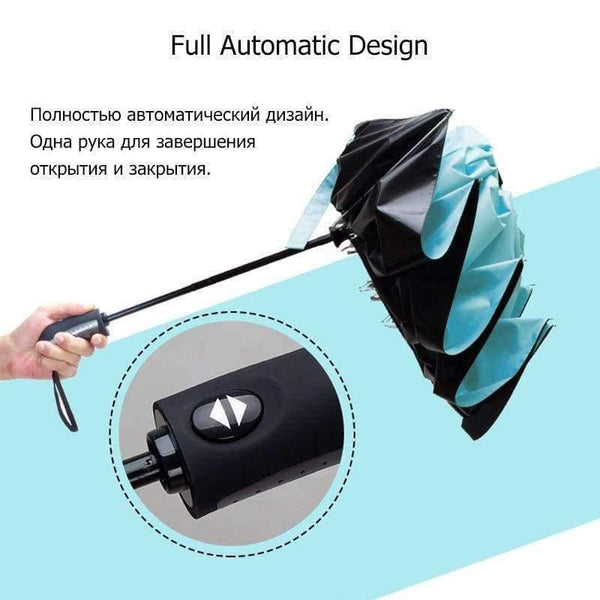 Planet Gates Navy Blue / China Black Coating Automatic Umbrella Reverse Fashion Color 3 Folding Sunny Inverted Umbrella Rain Women Men for Car