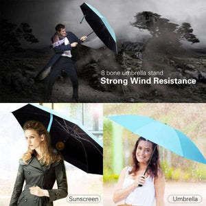 Planet Gates Navy Blue / China Black Coating Automatic Umbrella Reverse Fashion Color 3 Folding Sunny Inverted Umbrella Rain Women Men for Car