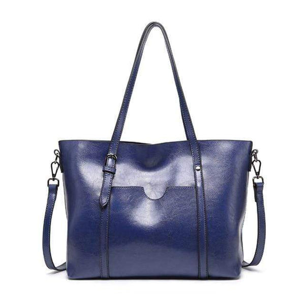 Planet Gates Navy blue Fashion Women Handbags Oil Wax PU Leather Large Capacity Tote Bag Casual Travel Bag